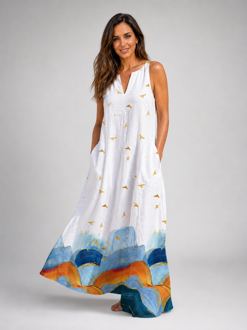 Olympe — Robe longue à ourlet peint, coloris Blanc