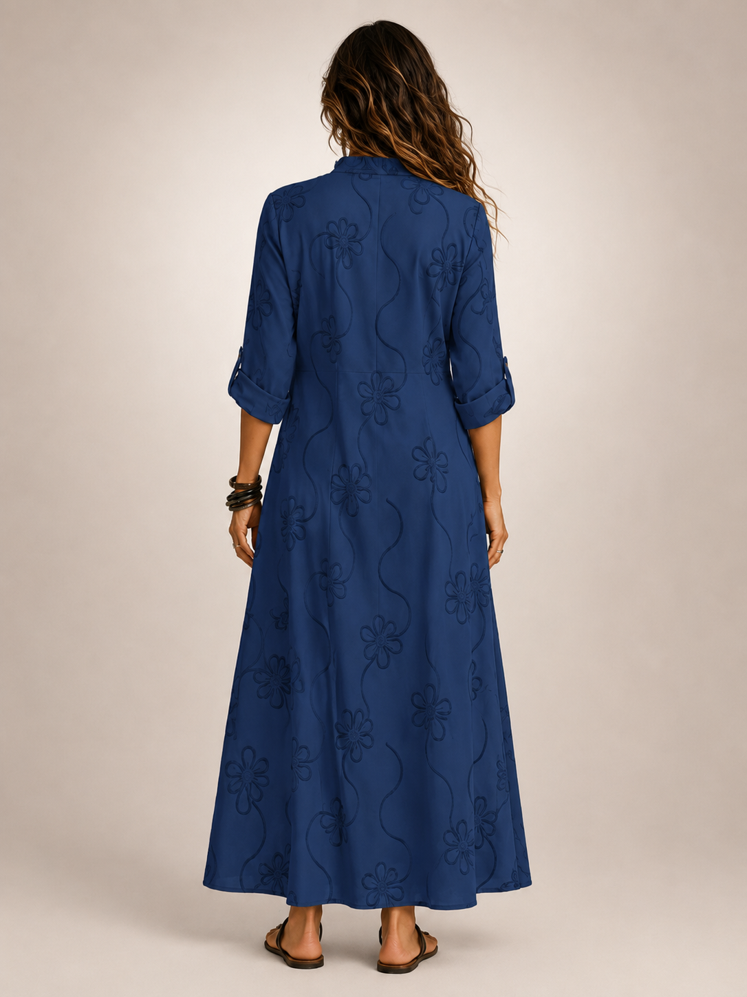 Maëlle — Robe longue chemise à fleurs brodées
