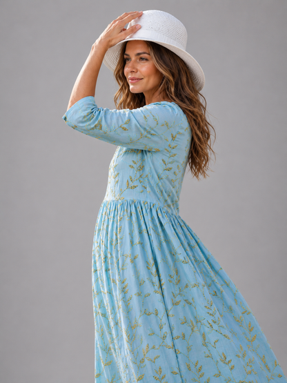 Zélia — Robe midi à rameaux brodés