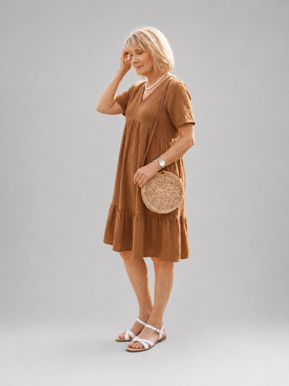 Azélie — Robe courte froncée en gaze de coton