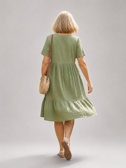 Azélie — Robe courte froncée en gaze de coton