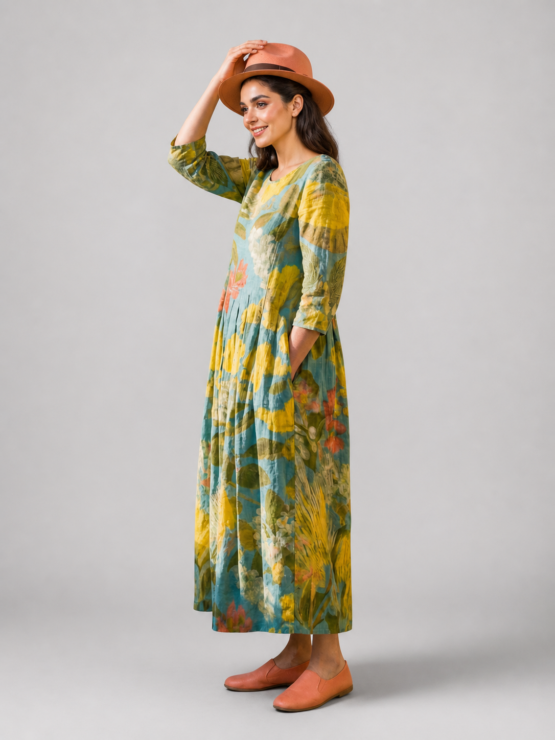 Honorine — Robe longue à imprimé peint