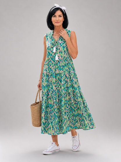 Nolwenn — Robe longue sans manches à volants, coloris Vert