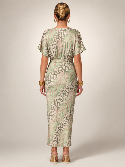 Calypso — Robe longue satinée à taille torsadée