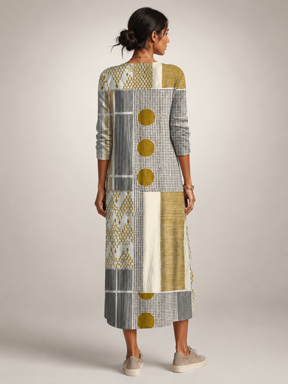 Clémentine — Robe longue patchwork à manches longues