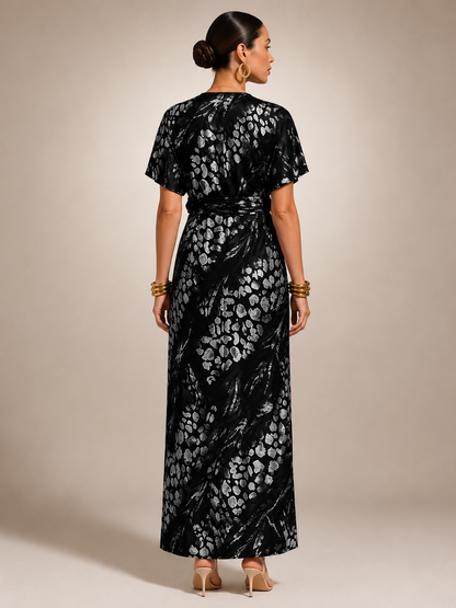 Calypso — Robe longue satinée à taille torsadée