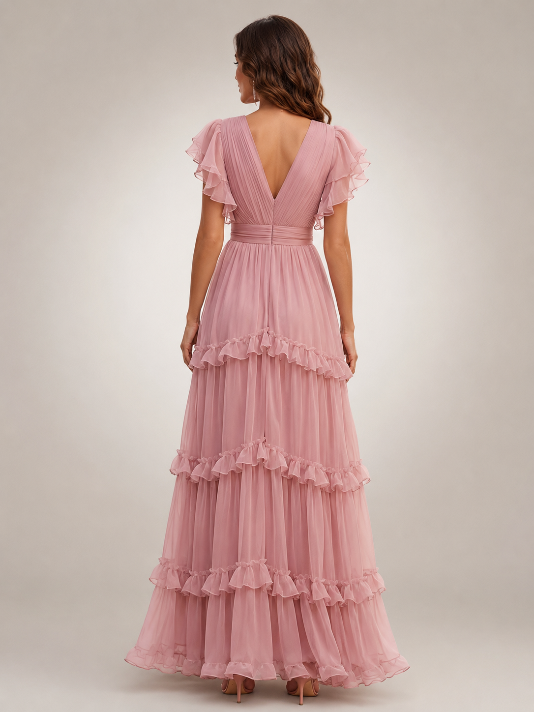 Agathe — Robe longue portefeuille à volants
