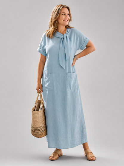 Amélie — Robe longue à col rond et poches