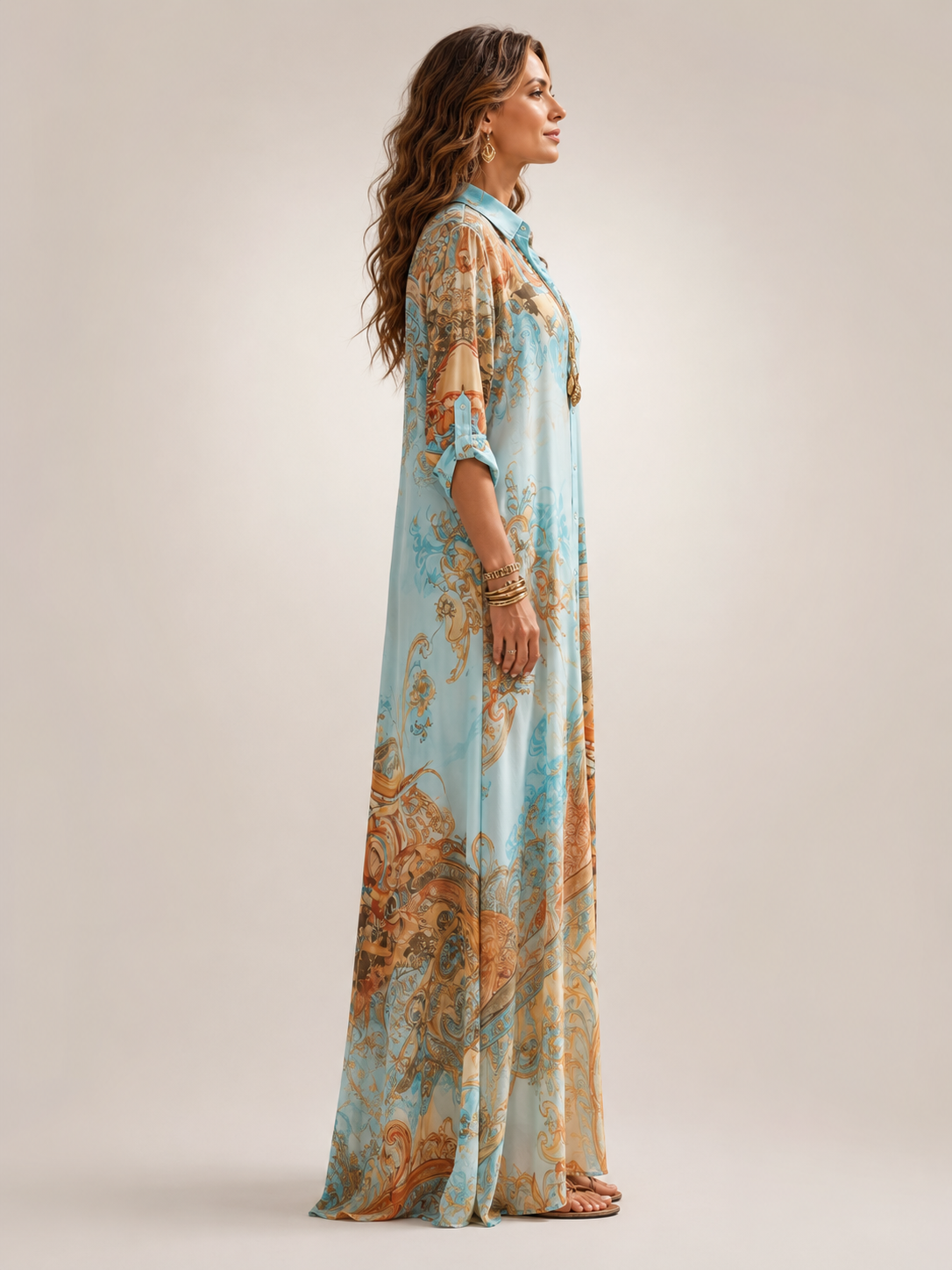 Aliénor — Robe longue fleurie boutonnée