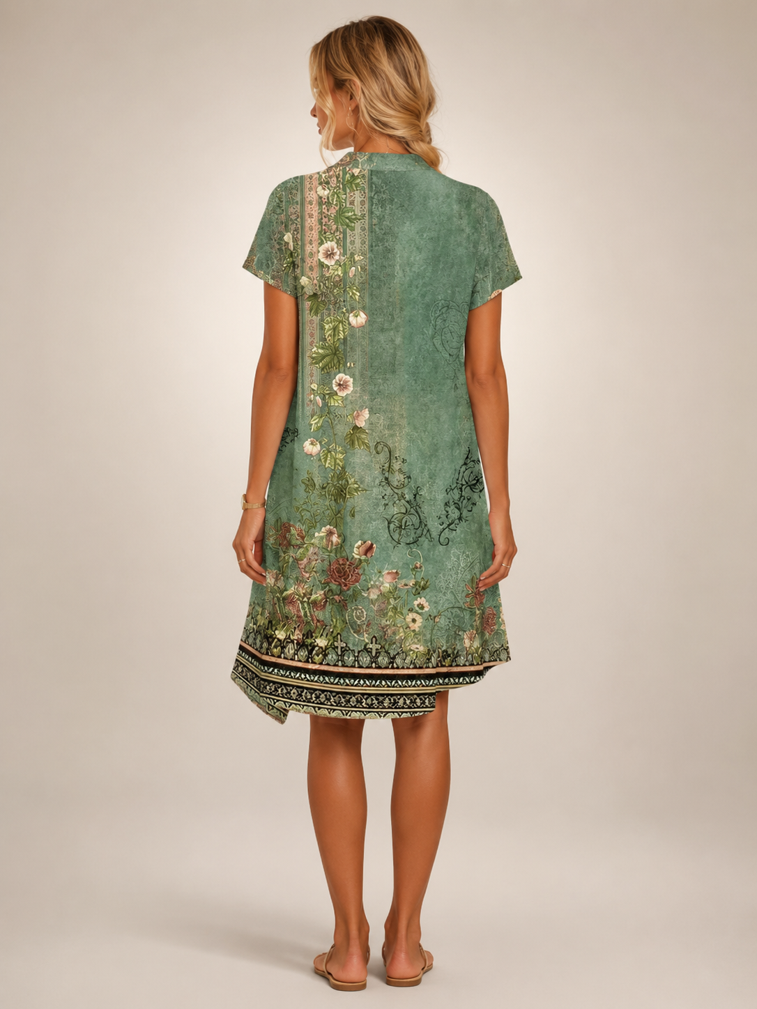 Blanche — Robe midi chemise fleurie à col V