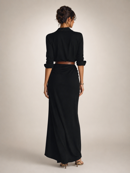 Judith — Robe longue chemise à col tailleur