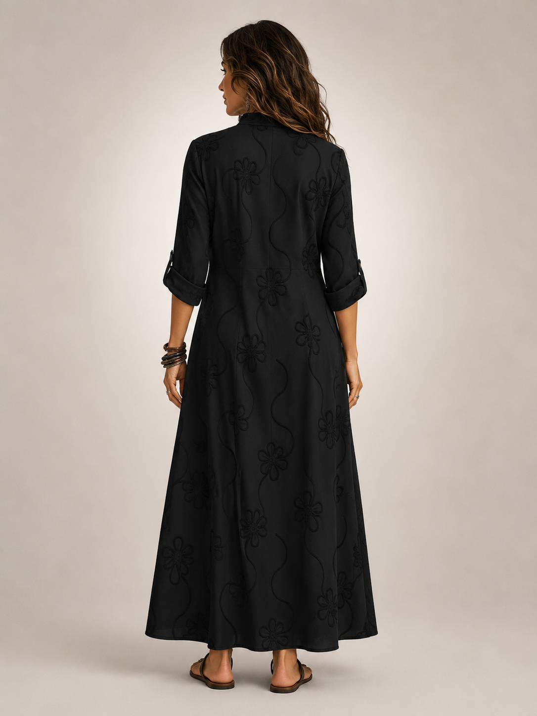 Maëlle — Robe longue chemise à fleurs brodées