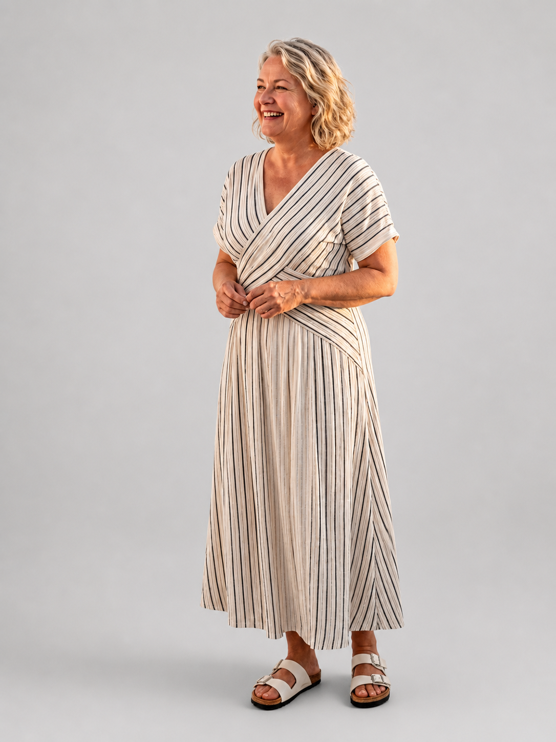 Justine — Robe longue rayée à ceinture croisée