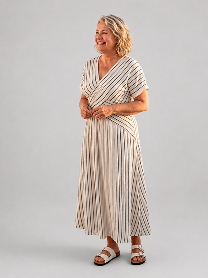 Justine — Robe longue rayée à ceinture croisée