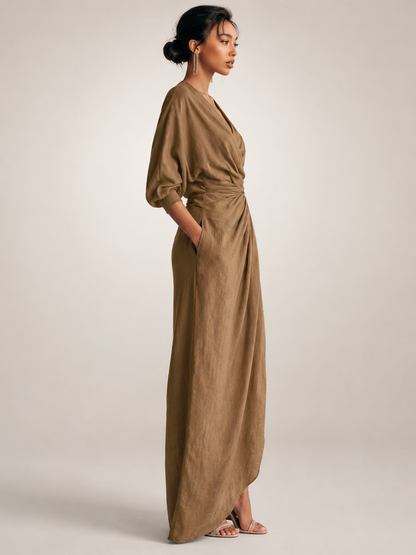 Léonore — Robe longue drapée à col V