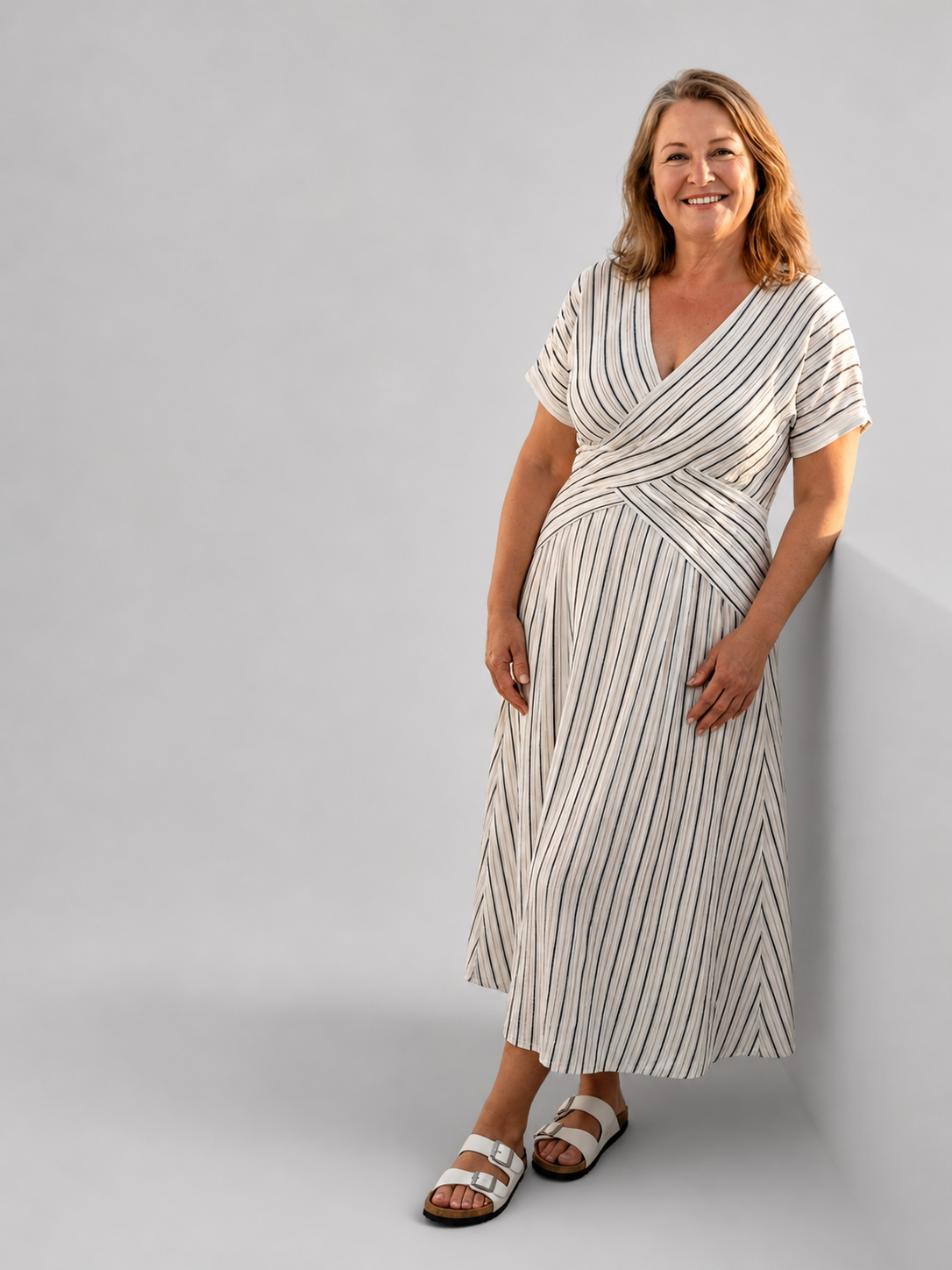 Justine — Robe longue rayée à ceinture croisée