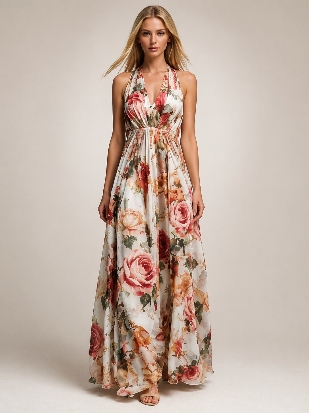 Rosemonde — Robe longue bohème à col licou, coloris Multicolore