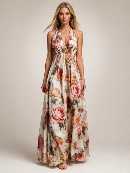 Rosemonde — Robe longue bohème à col licou, coloris Multicolore