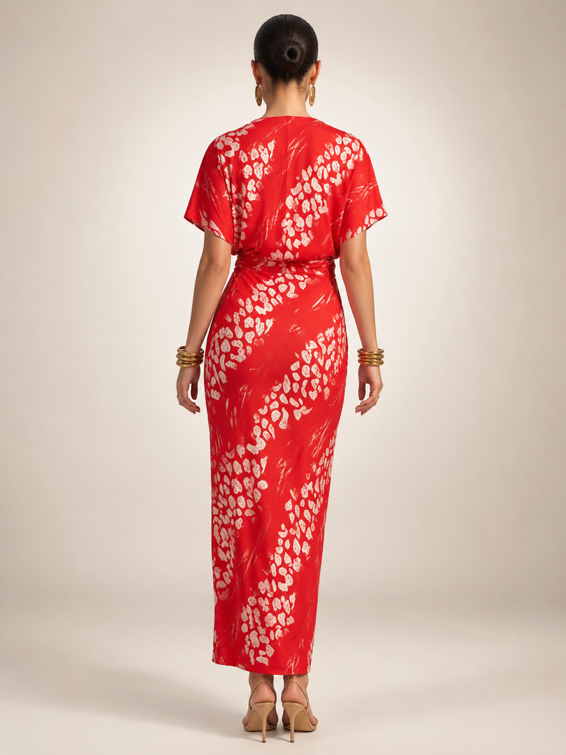 Calypso — Robe longue satinée à taille torsadée