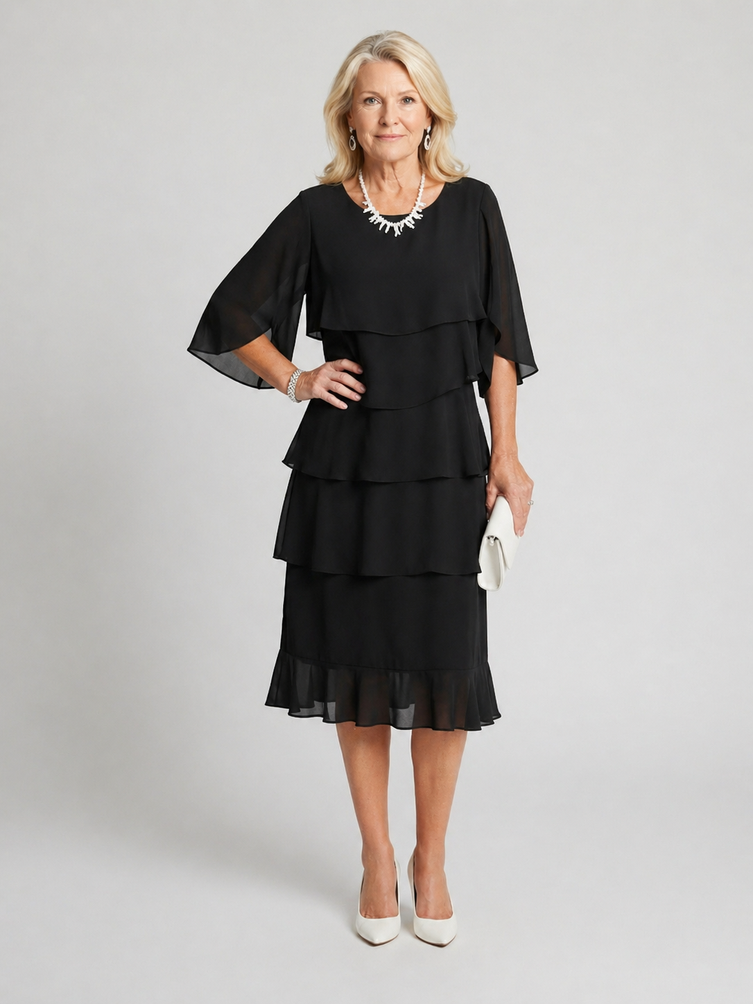 Clara — Robe à volants étagés et manches papillon, coloris Noir