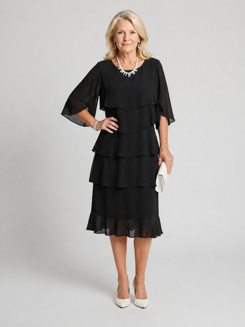 Clara — Robe à volants étagés et manches papillon, coloris Noir