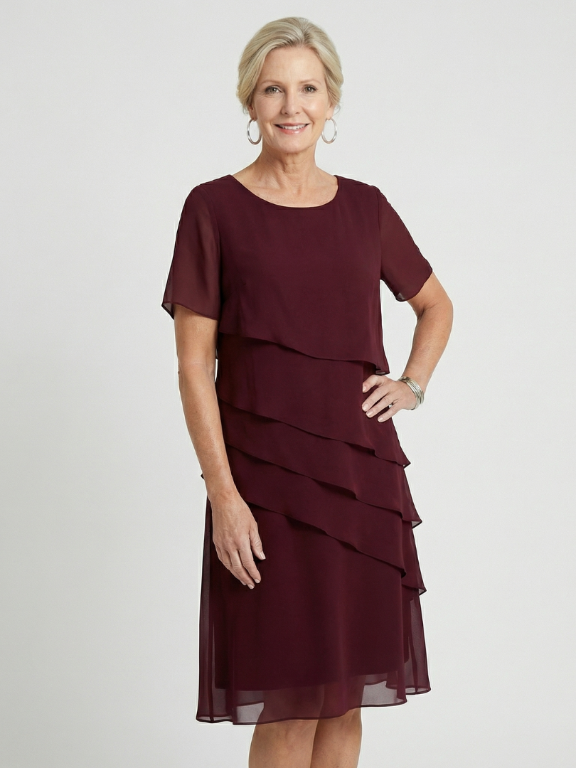Louise — Robe à volants asymétriques, coloris Bordeaux