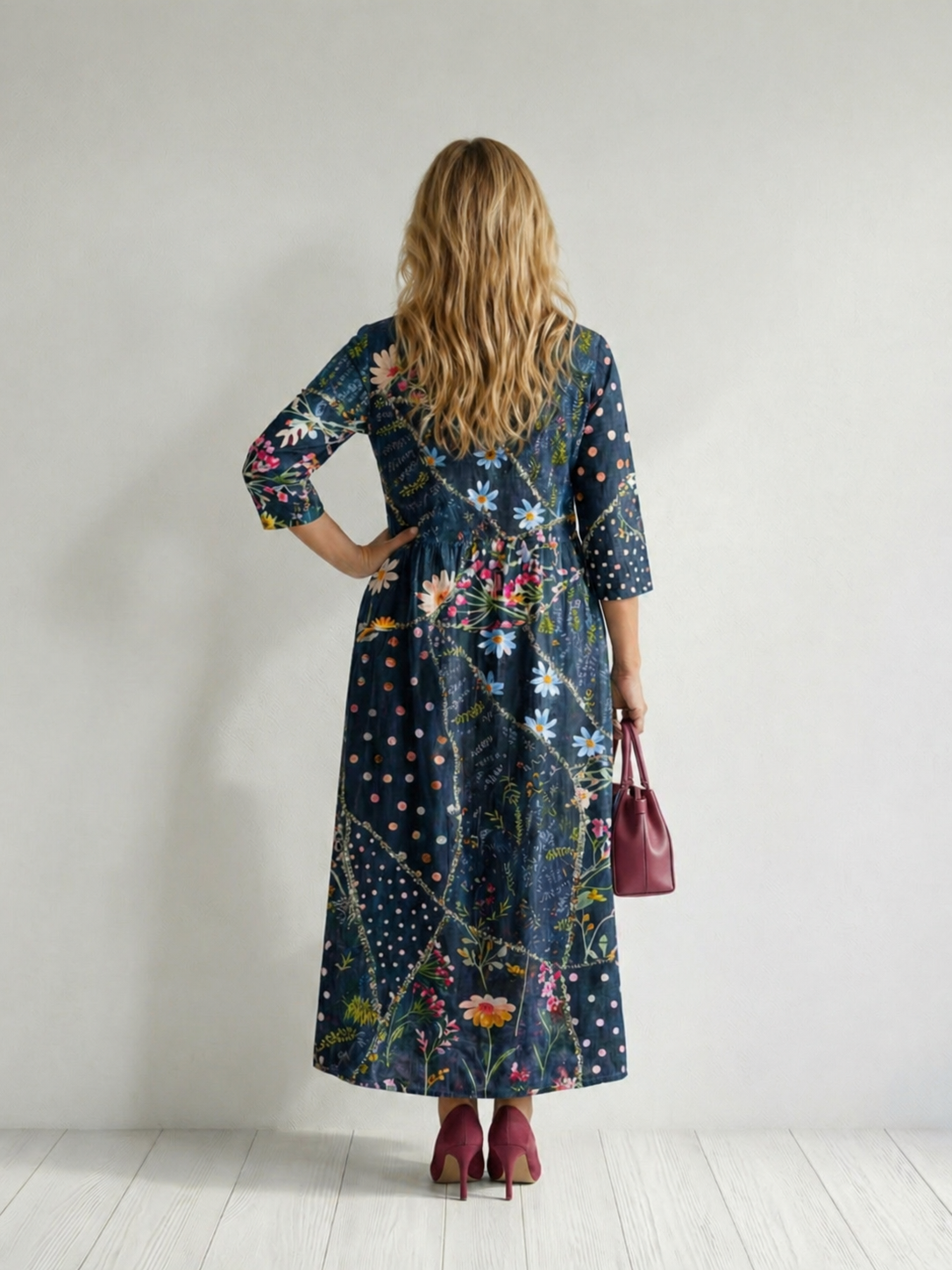 Jeanne — Robe longue fleurie à pois