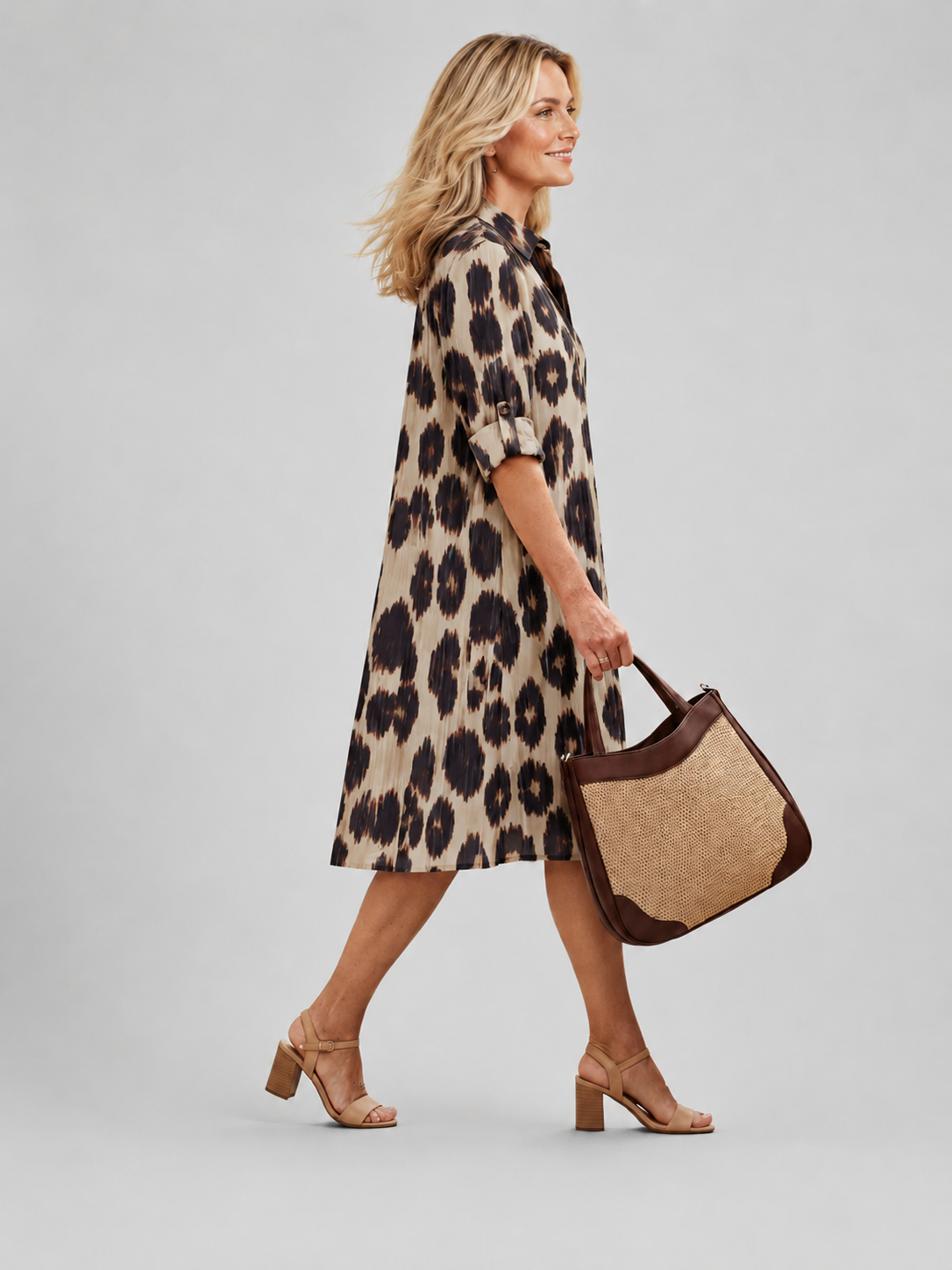 Karine — Robe courte chemise à motif animalier