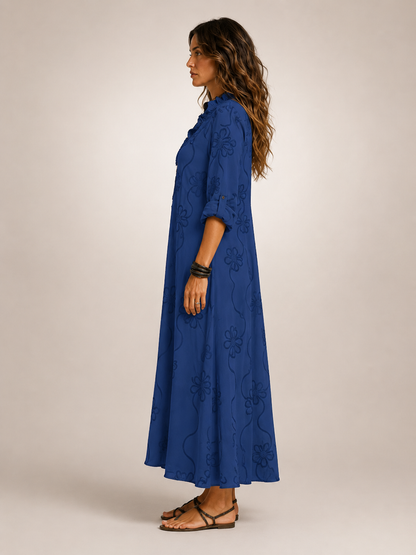 Maëlle — Robe longue chemise à fleurs brodées