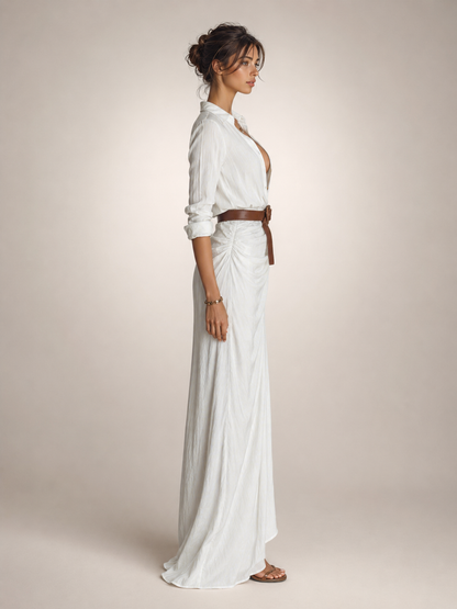 Judith — Robe longue chemise à col tailleur