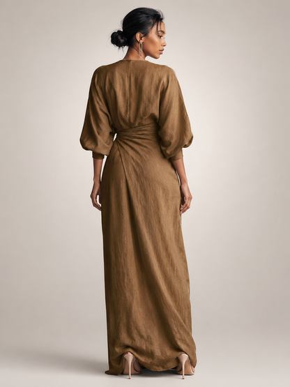 Léonore — Robe longue drapée à col V