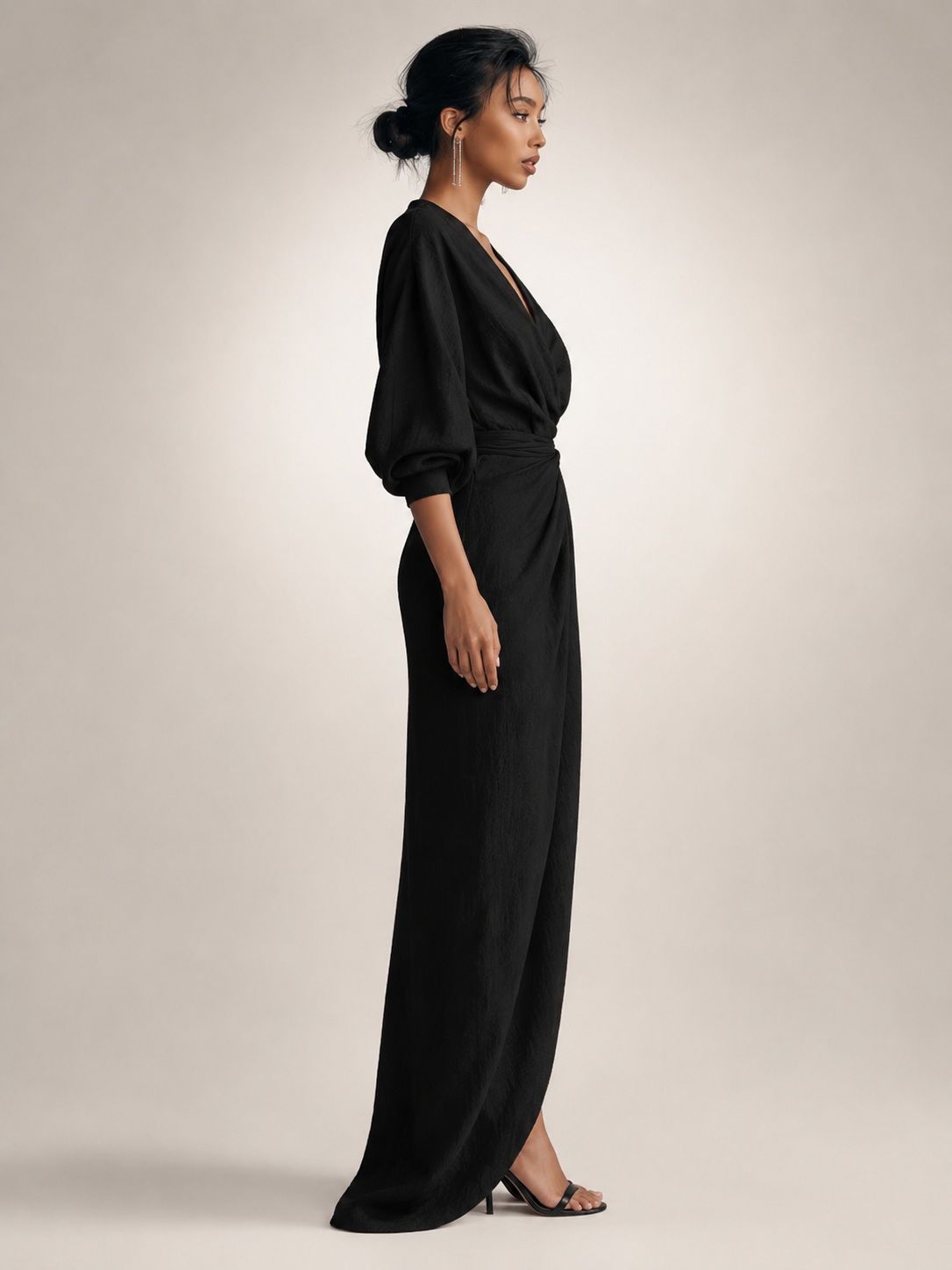 Léonore — Robe longue drapée à col V