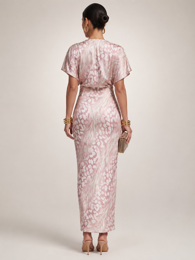 Calypso — Robe longue satinée à taille torsadée