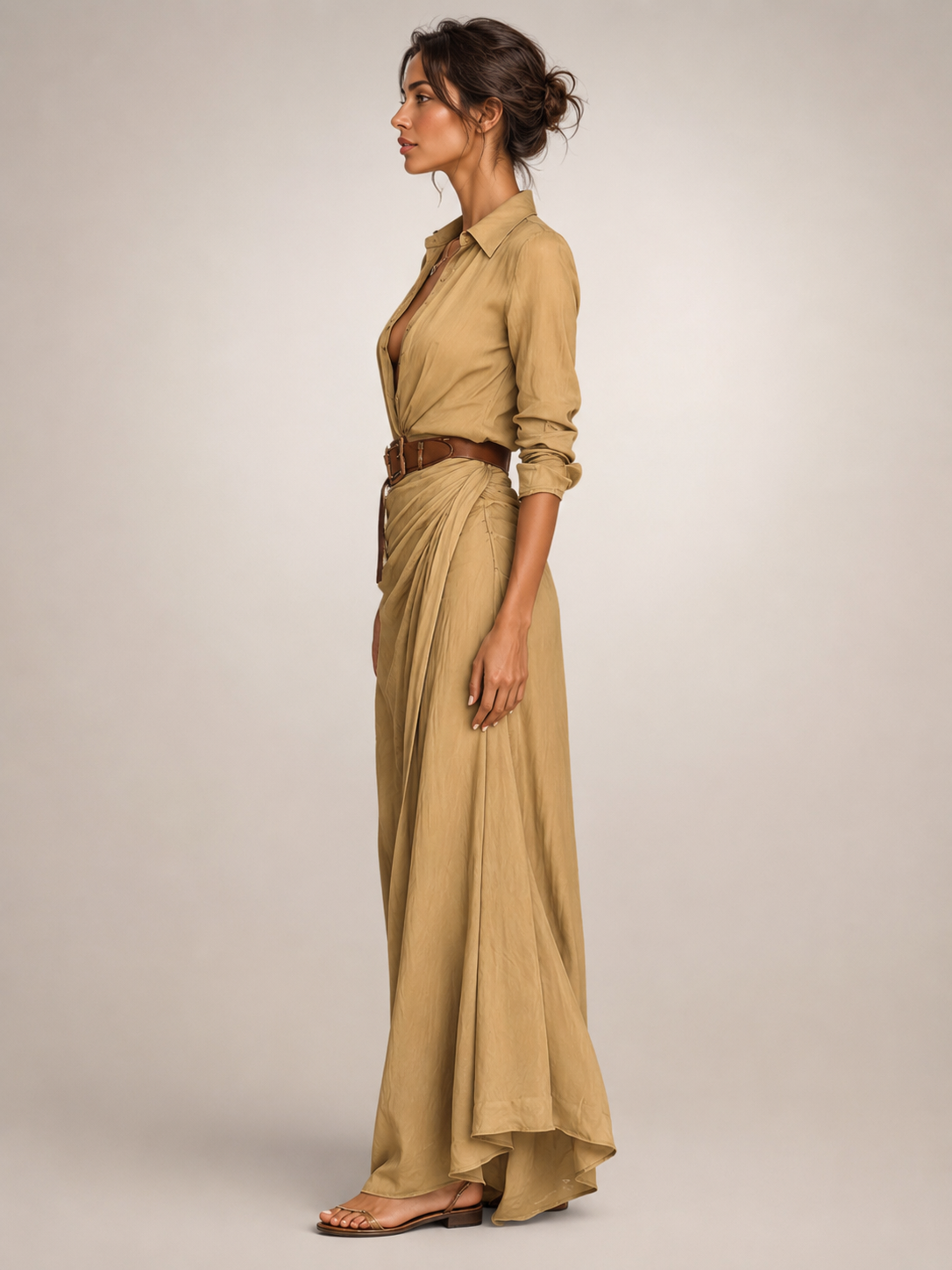 Judith — Robe longue chemise à col tailleur