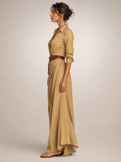 Judith — Robe longue chemise à col tailleur