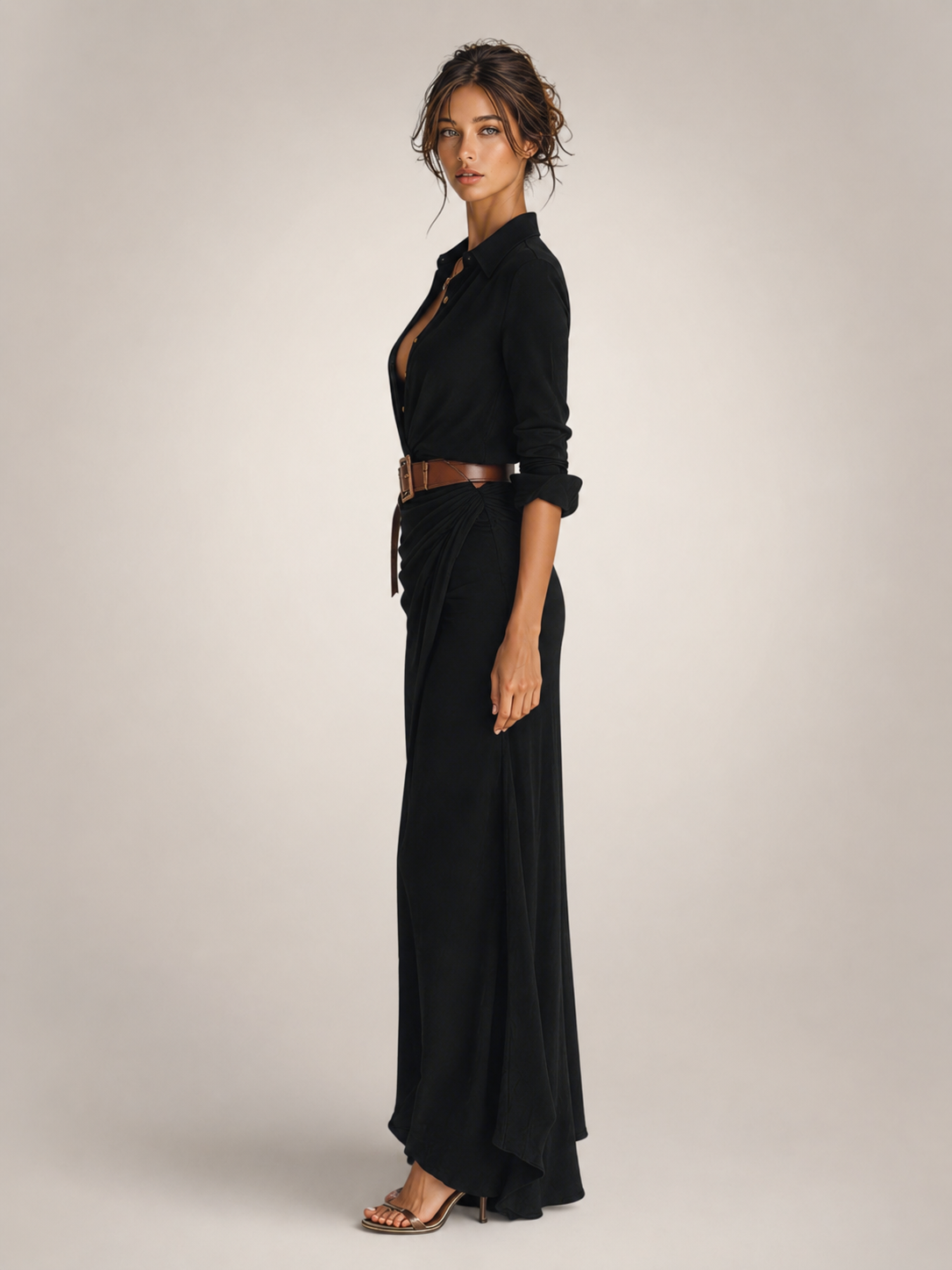 Judith — Robe longue chemise à col tailleur
