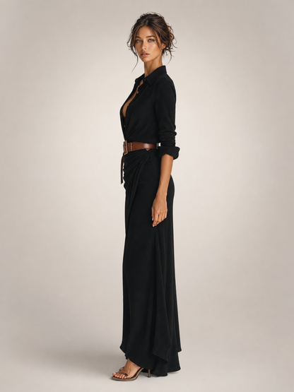 Judith — Robe longue chemise à col tailleur