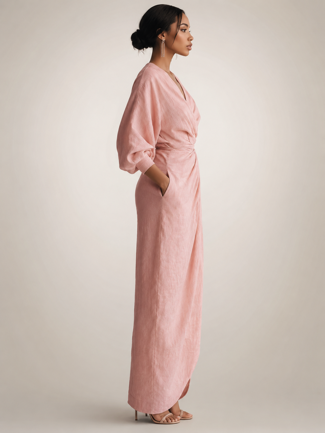 Léonore — Robe longue drapée à col V