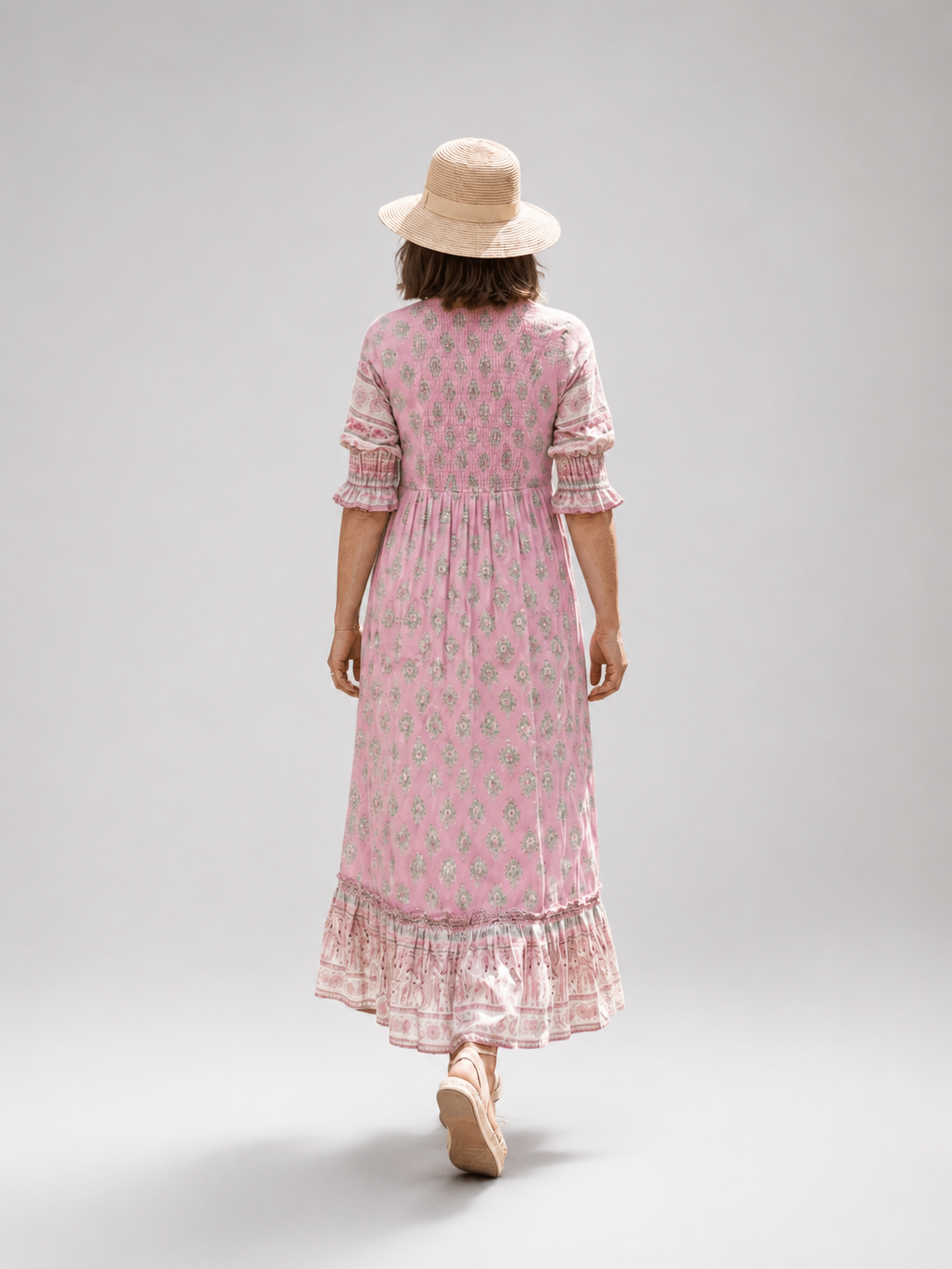 Isaline — Robe longue à imprimé block print