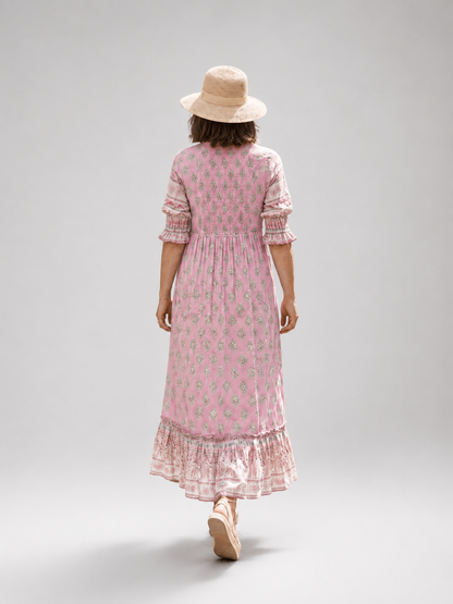 Isaline — Robe longue à imprimé block print