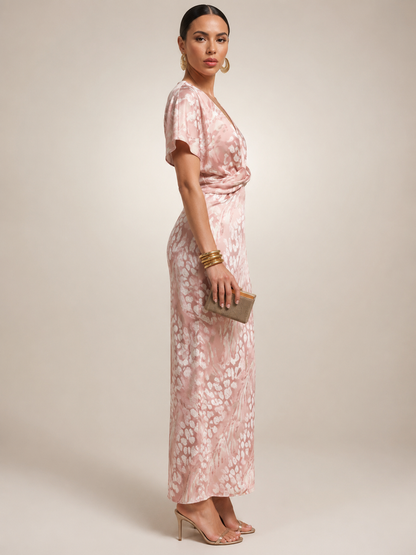Calypso — Robe longue satinée à taille torsadée