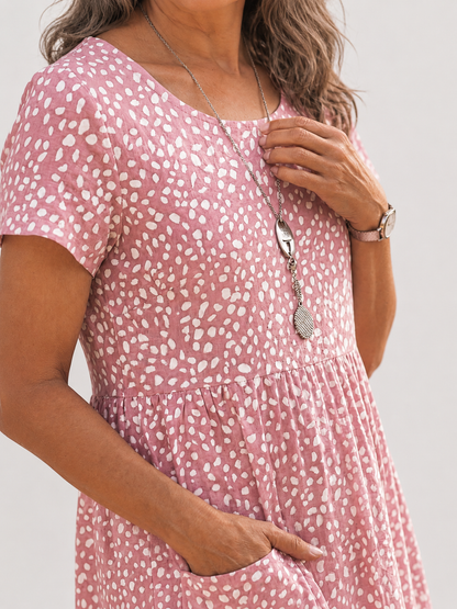 Émeline — Robe courte à pois et taille froncée