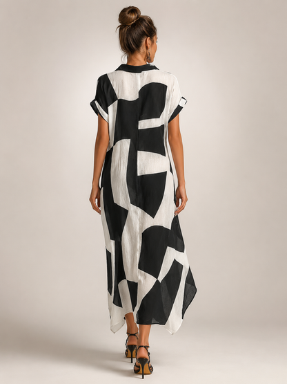 Roseline — Robe longue chemise à imprimé graphique