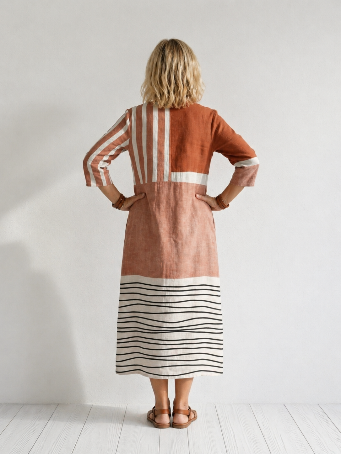 Virginie — Robe midi à empiècements terracotta