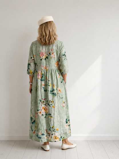 Nadine — Robe longue fleurie à taille froncée