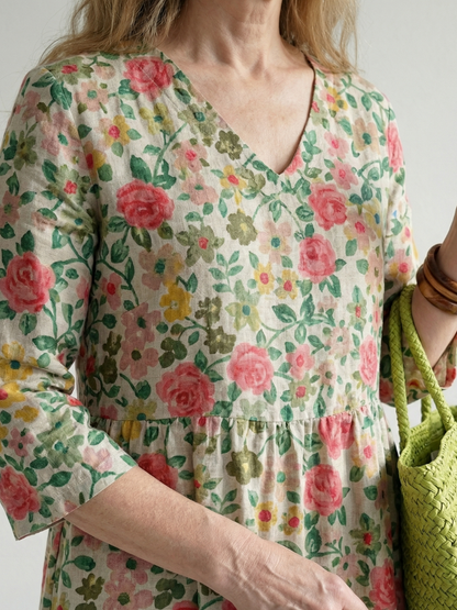 Valentine — Robe longue fleurie à taille froncée