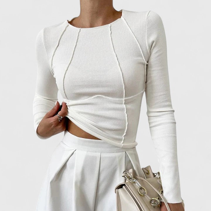 Elvina | Top côtelé à coutures apparentes — Blanc