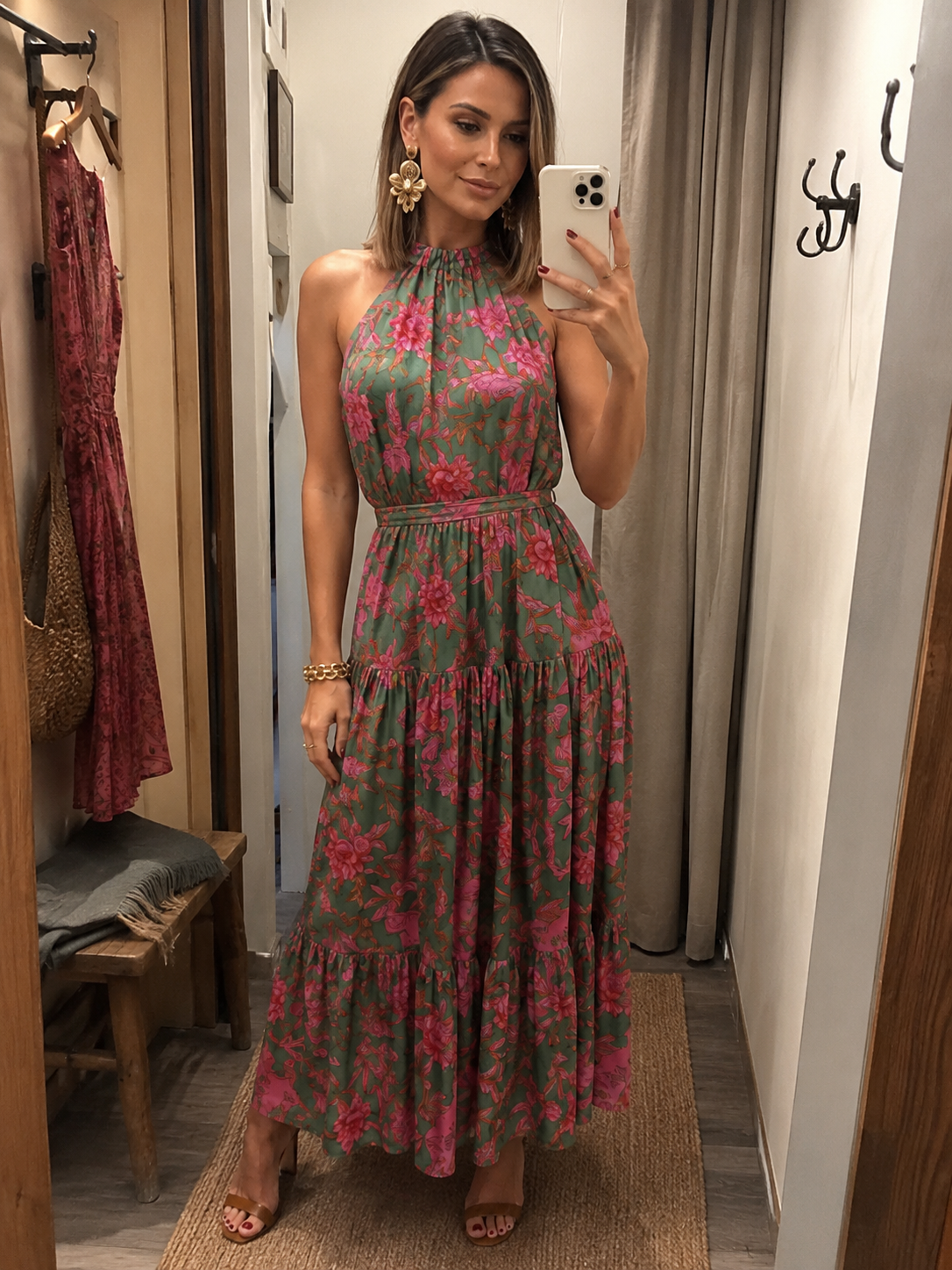Katell — Robe longue dos nu à volants étagés