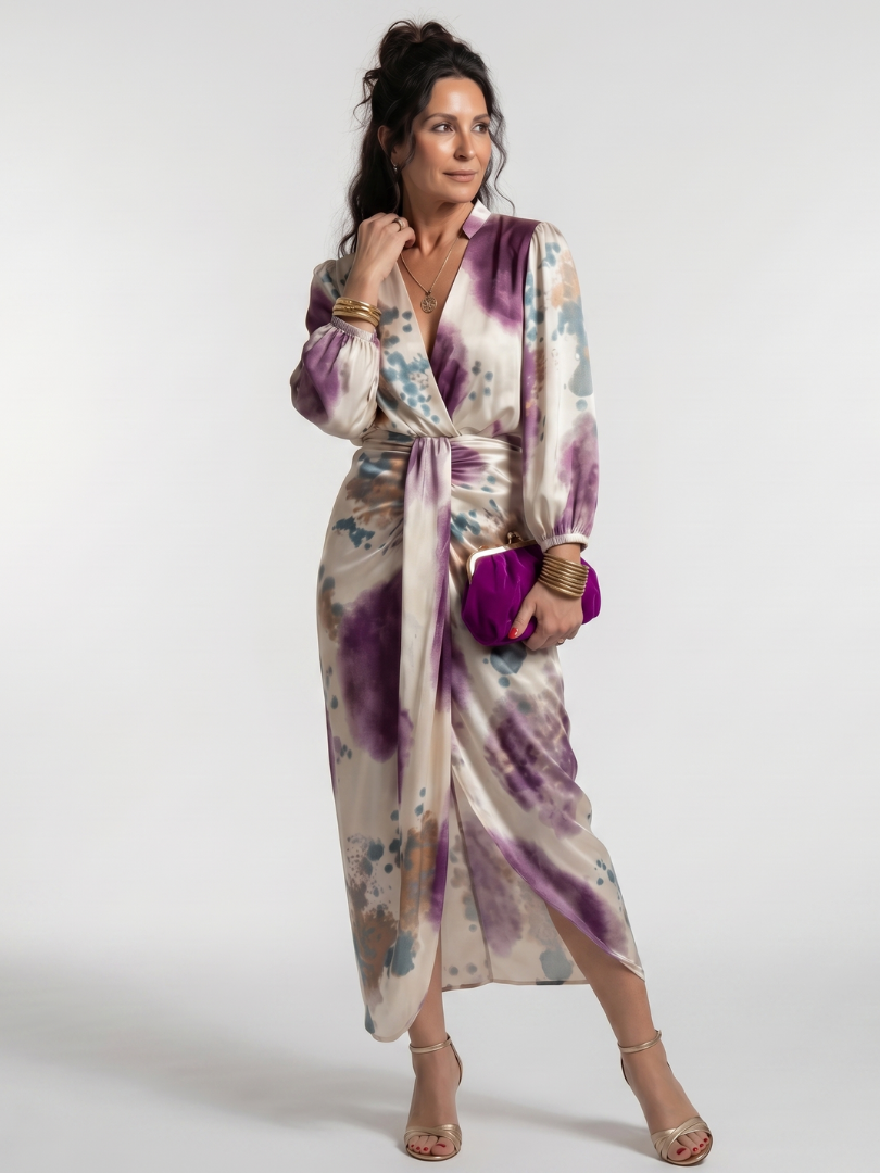 Mahaut — Robe midi portefeuille à manches longues