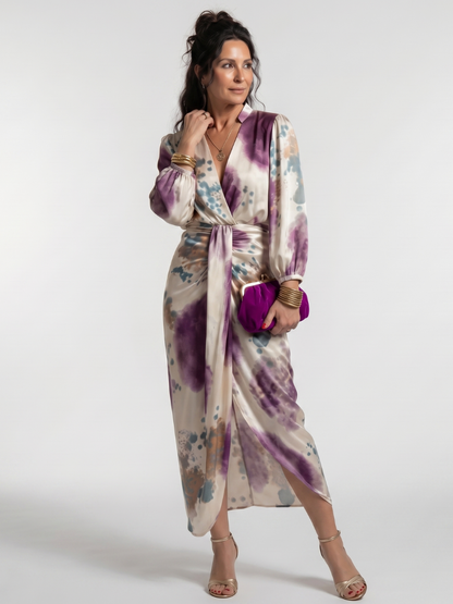 Mahaut — Robe midi portefeuille à manches longues